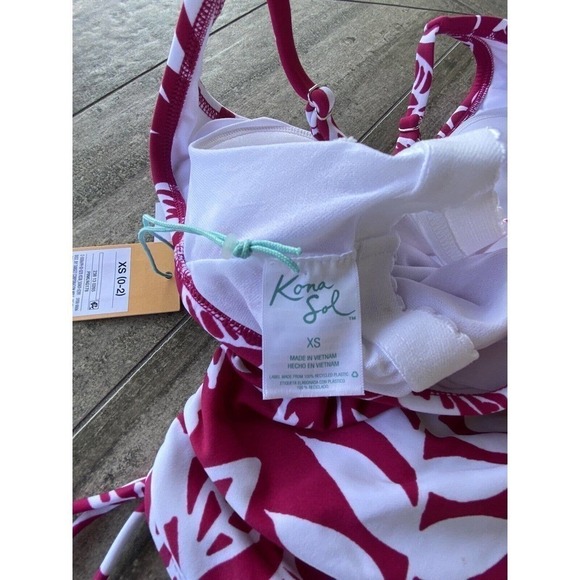 Kona Sol Swimsuit One Piece Pink Raspberry Floral Pattern XS (0-2) New - Picture 7 of 10